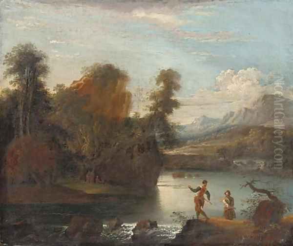 Anglers by a weir Oil Painting by Robert Carver