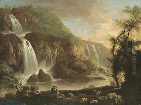 View Of The Falls At Tivoli And The Villa Of Maecanas Beyond Oil Painting by Robert Carver