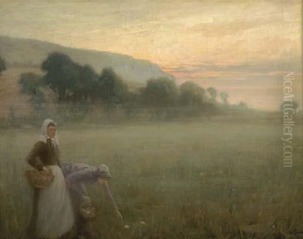 Mushroom Gatherers Oil Painting by William Samuel Henry Llewellyn