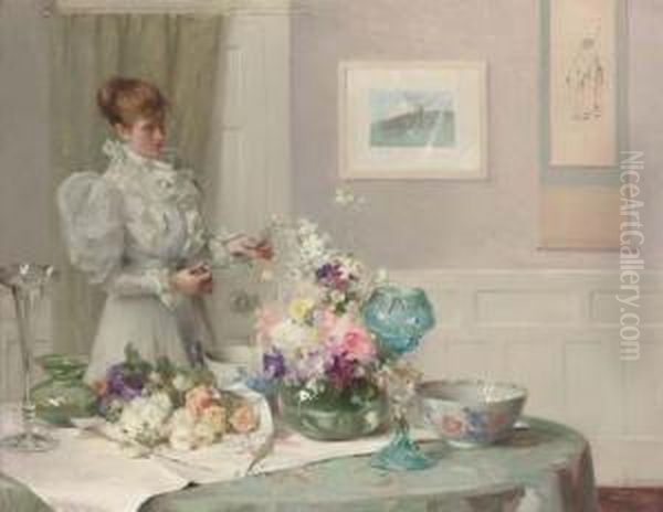 Arranging Flowers Oil Painting by William Samuel Henry Llewellyn