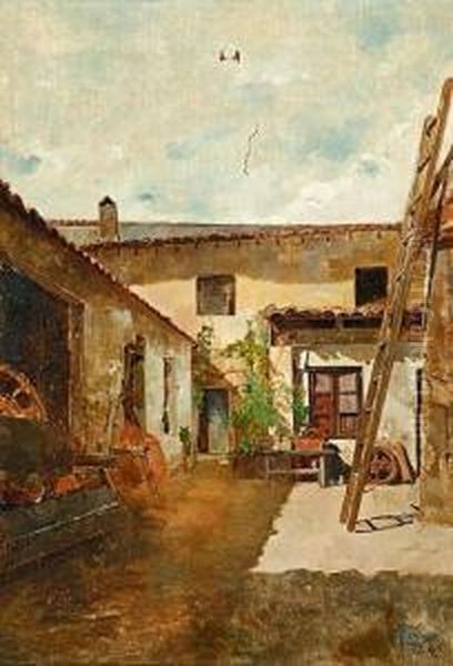 Un Patio Oil Painting by Joan Llimona