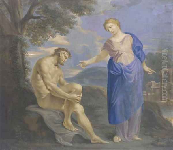 A woman addressing a seated nude in a classical landscape Oil Painting by Catherina Da Costa