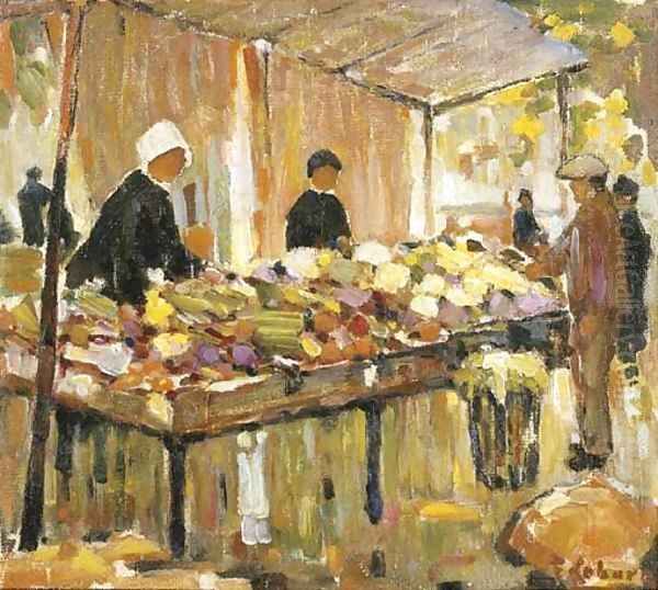 The Chinese Market Oil Painting by Frank Coburn