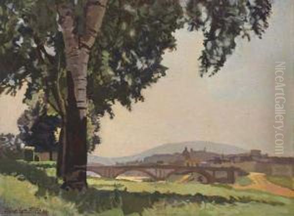 Mattina Di Maggio Sulla Riva Dell?arno Cascine Oil Painting by Llewelyn Lloyd