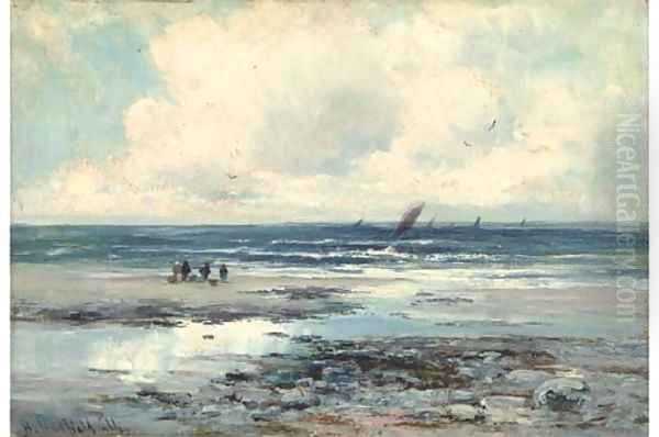 Waiting for the fishing boats, Cardigan Bay Oil Painting by Henry Hadfield Cubley