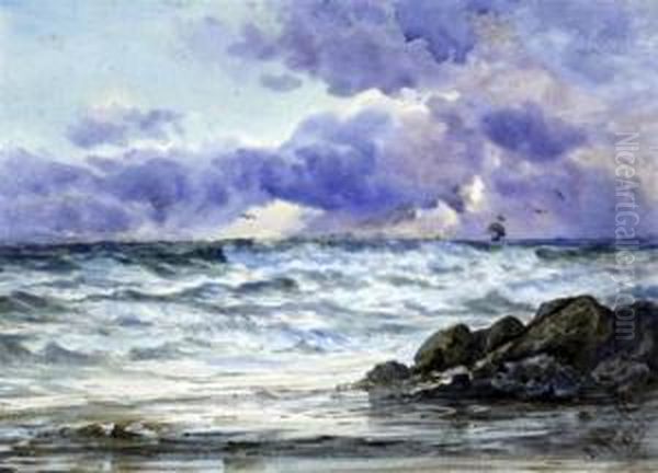 Coastal Scene With Distant Shipping Oil Painting by Robert Malcolm Lloyd