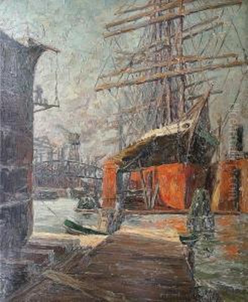 Belebter Fischereihafen An Der Themse Oil Painting by Robert Malcolm Lloyd