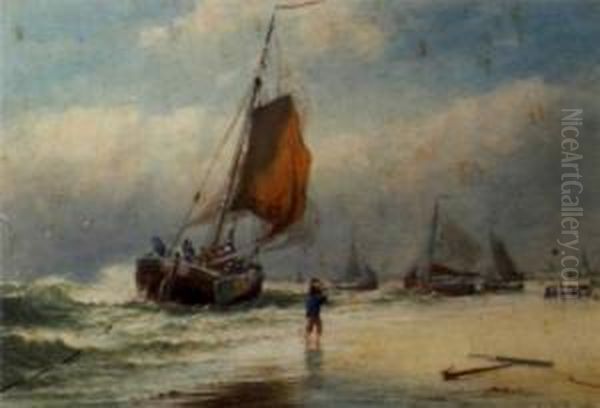 Off Calais (#) Landing The Catch Oil Painting by Robert Malcolm Lloyd