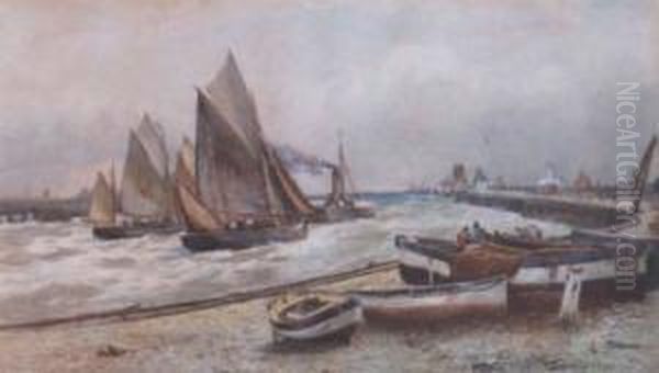 Busy Shoreline Oil Painting by Robert Malcolm Lloyd