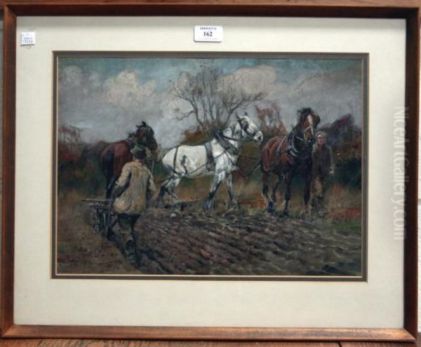 Study Of A Plough Team In A Field Oil Painting by Thomas Ivester Lloyd