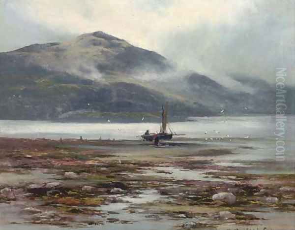 Waiting for the tide, Barmouth Oil Painting by Henry Hadfield Cubley