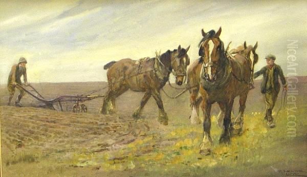 Ploughing Oil Painting by Thomas Ivester Lloyd