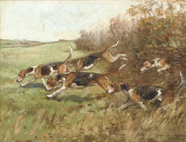 Hounds On The Scent Oil Painting by Thomas Ivester Lloyd