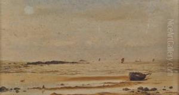 Beach Scene At Low-tide Oil Painting by Thomas Lloyd