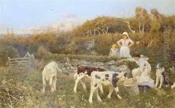 Feeding The Calves Oil Painting by Thomas Lloyd