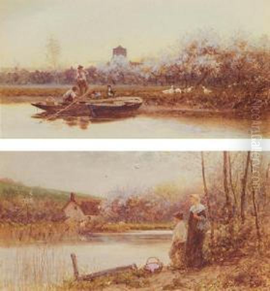 The Ferry (#) On The River Bank Oil Painting by Thomas Lloyd