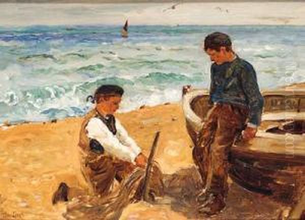 Mending The Nets Oil Painting by Thomas Lloyd