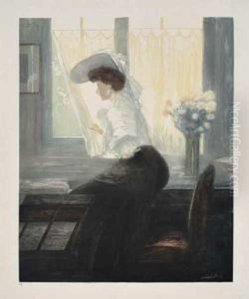 Femme Assise Au Fenetre Oil Painting by Almery Lobel-Riche