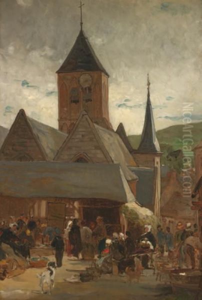 La Place Du Village Oil Painting by Timoleon Marie Lobrichon