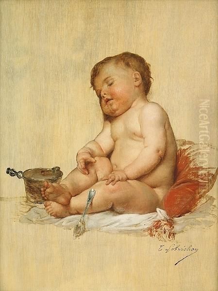 The Baby's Nap Oil Painting by Timoleon Marie Lobrichon