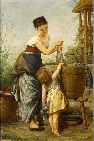 Mother's Little Helper Oil Painting by Timoleon Marie Lobrichon