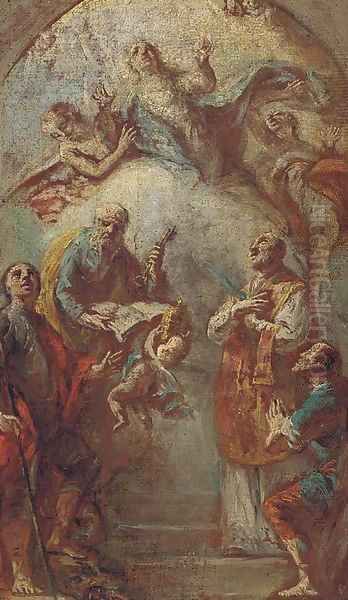 The Assumption of the Virgin with attendant saints Oil Painting by Carlo Innocenzo Carloni