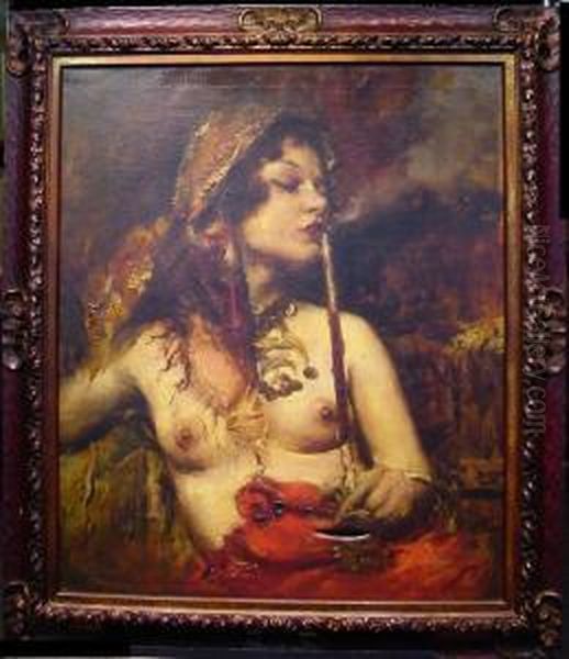 Gypsy Beauty With Pipe Oil Painting by Romualdo Locatelli