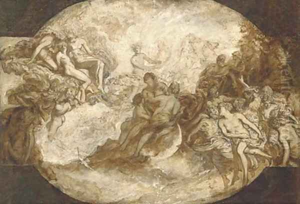 Apollo in his chariot a modello for a ceiling Oil Painting by Carlo Innocenzo Carloni