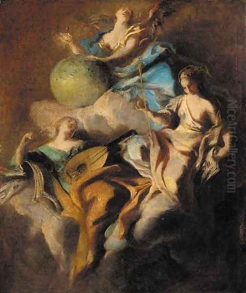 Personifications of Music, Astronomy and Rhetoric Oil Painting by Carlo Innocenzo Carloni