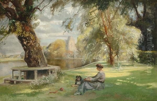 A Summer````s Day By The River Oil Painting by John Lochhead