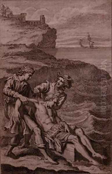 The shepherds Strephon and Klaius rescuing Musidorus from drowning Oil Painting by Louis Cheron