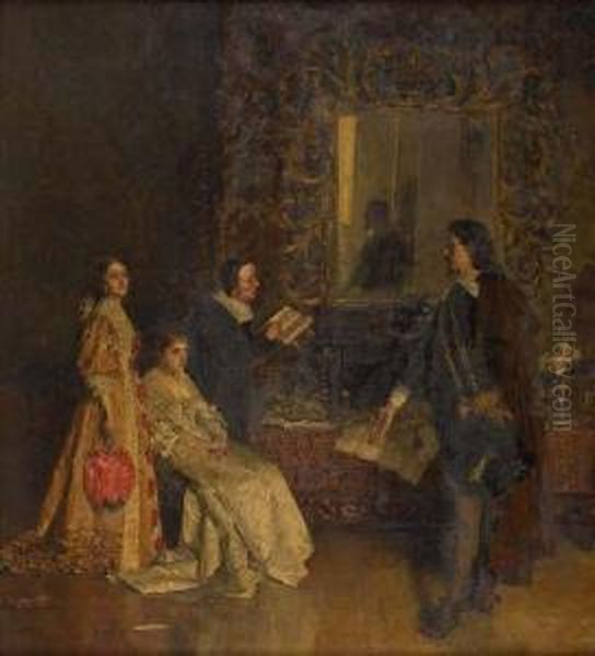 Elegant Figures In An Interior Oil Painting by William Ewart Lockhart