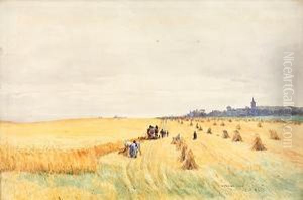 A Harvest Field Oil Painting by William Ewart Lockhart