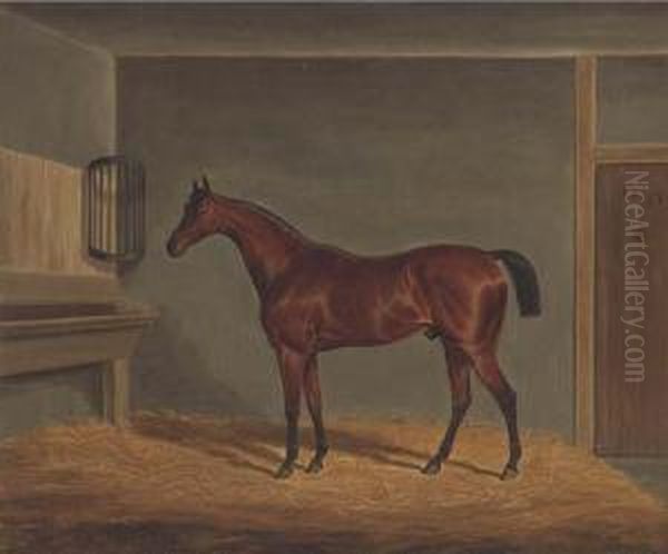 A Bay Racehorse In A Stable Oil Painting by James Loder