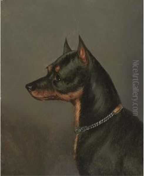 Head Of A Terrier Oil Painting by Edwin Loder