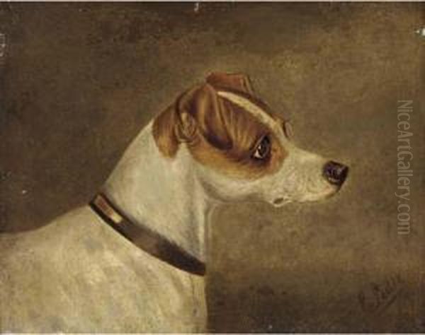 Head Of A Terrier Oil Painting by Edwin Loder