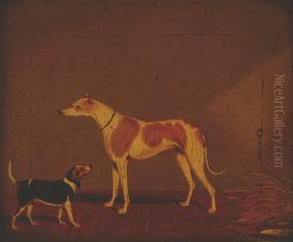 A Greyhound And A Beagle In A Stable Oil Painting by Edwin Loder