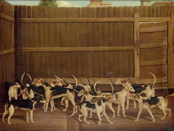 Hounds In A Kennel Oil Painting by James Loder Of Bath