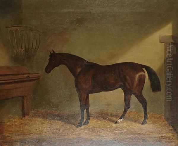 A Bay Hunter In A Stable Oil Painting by James Loder Of Bath