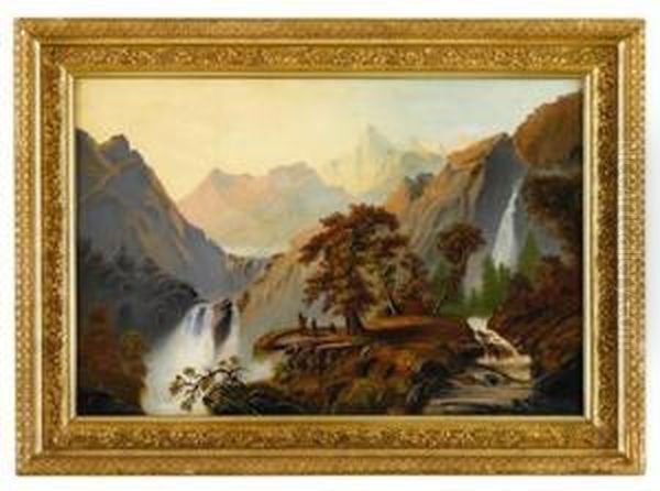 Mountain Landscape Oil Painting by Alexander Francois Loemans