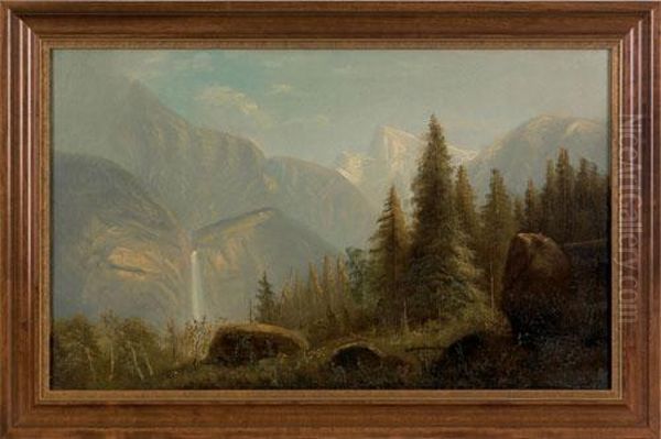 Oil On Canvas Mountain Landscape Oil Painting by Alexander Francois Loemans