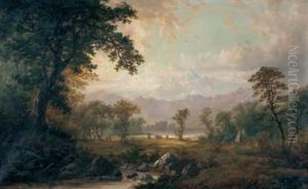 Landscape With Encampment Oil Painting by Alexander Francois Loemans