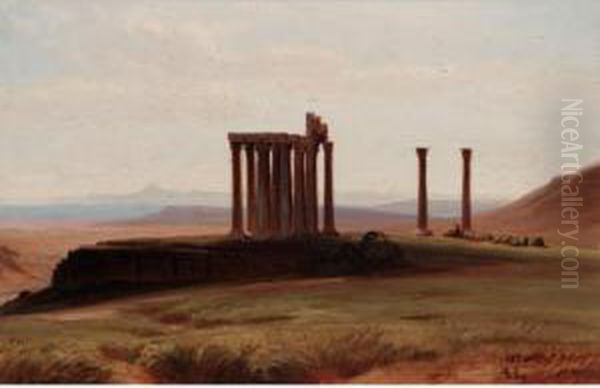 A View Of The Temple Of Olympus Zeus Oil Painting by August Loffler