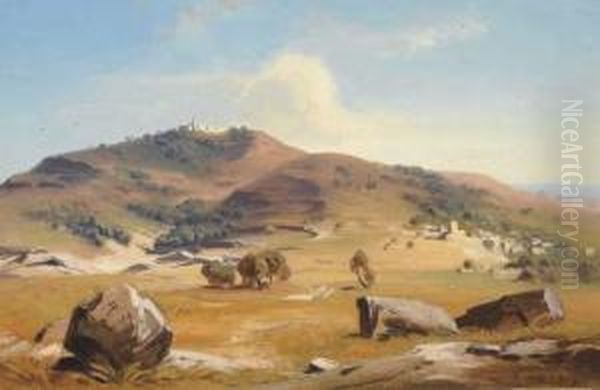 View Of Bethany In Palestine Oil Painting by August Loffler