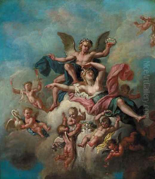 Angels and nymphs disporting on a cloud Oil Painting by Louis Cheron