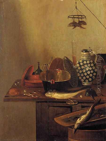 A kitchen still life with fish Oil Painting by Reinier or Reynier Coveyn or Covyn