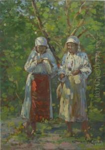 Cu Lucru In Gradina Oil Painting by Kimon Loghi