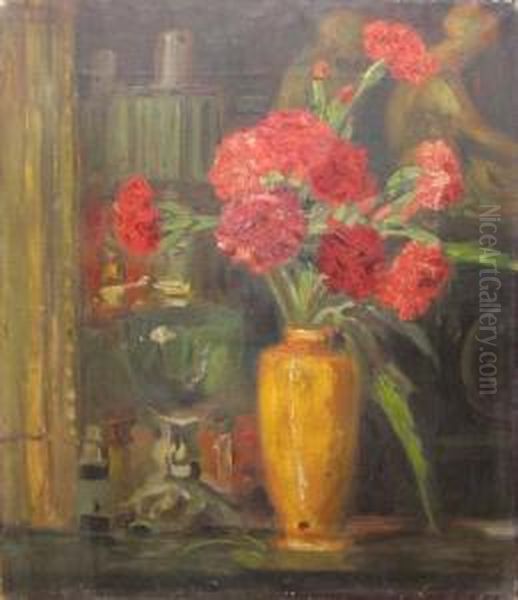 Florirosii In Vas Galben Oil Painting by Kimon Loghi