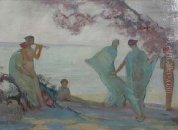 Ceremony Of Virgins At The Sea Shore Oil Painting by Kimon Loghi