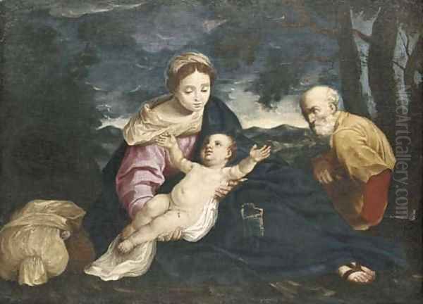 The Rest on the Flight into Egypt Oil Painting by Simone Cantarini (Pesarese)